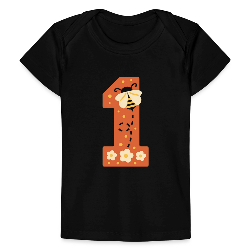 Baby Bio-T-Shirt "1. Geburtstag" (Niedliche Biene) - Schwarz