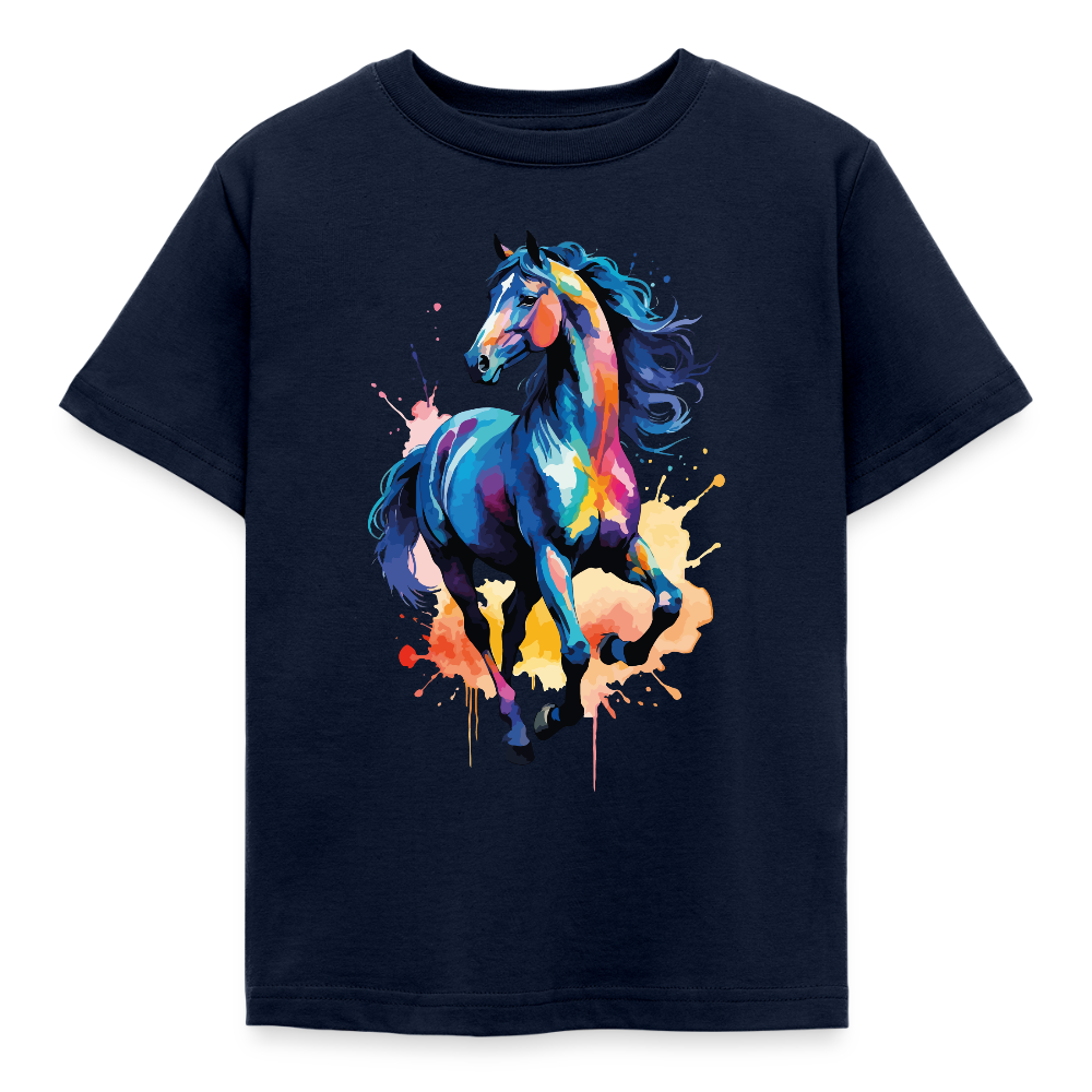 Kinder T-Shirt "Blaues Wasserfarben Pferd" - Navy