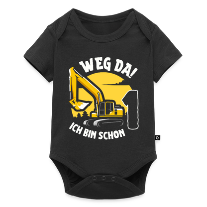 Baby Bio-Kurzarm-Body "Weg da! Ich bin schon 1" (Bagger) - Schwarz