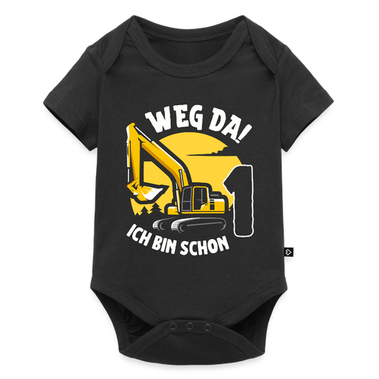 Baby Bio-Kurzarm-Body "Weg da! Ich bin schon 1" (Bagger) - Schwarz
