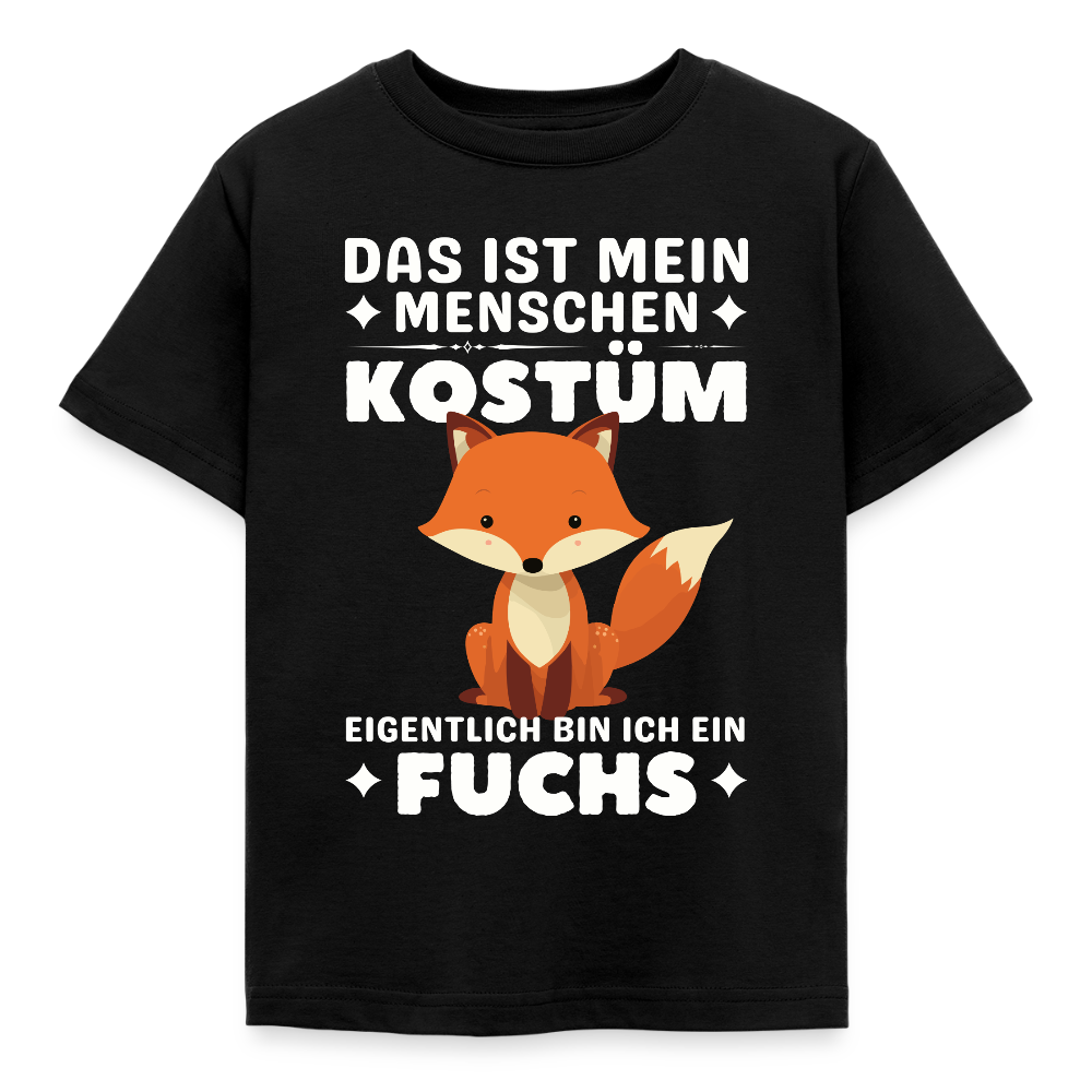 Kinder T-Shirt "Das ist mein Menschen Kostüm, eigentlich bin ich ein Fuchs" - Schwarz