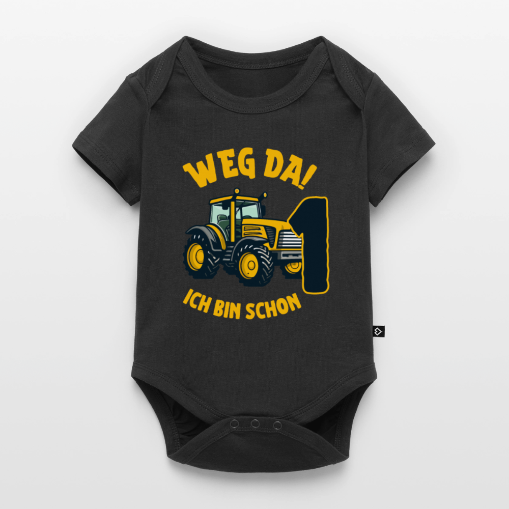 Baby Bio-Kurzarm-Body  "Weg da! Ich bin schon 1" (Traktor) - Schwarz