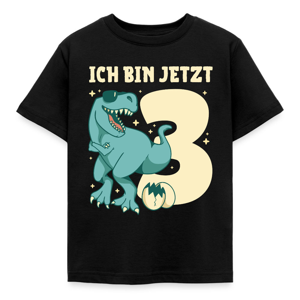 Kinder T-Shirt "Ich bin jetzt 3" (Dinosaurier mit Sonnenbrille) - Schwarz