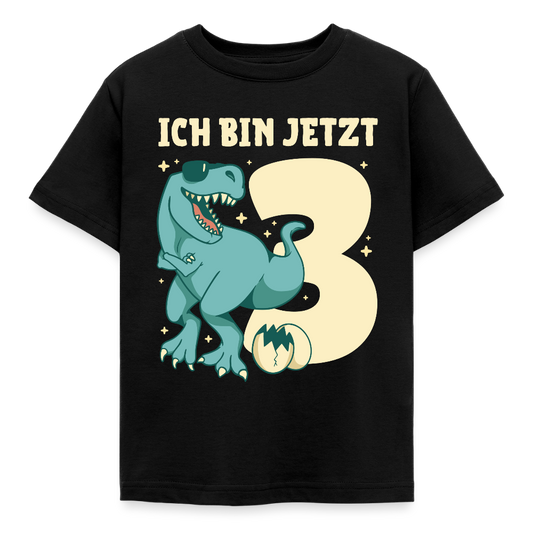 Kinder T-Shirt "Ich bin jetzt 3" (Dinosaurier mit Sonnenbrille) - Schwarz
