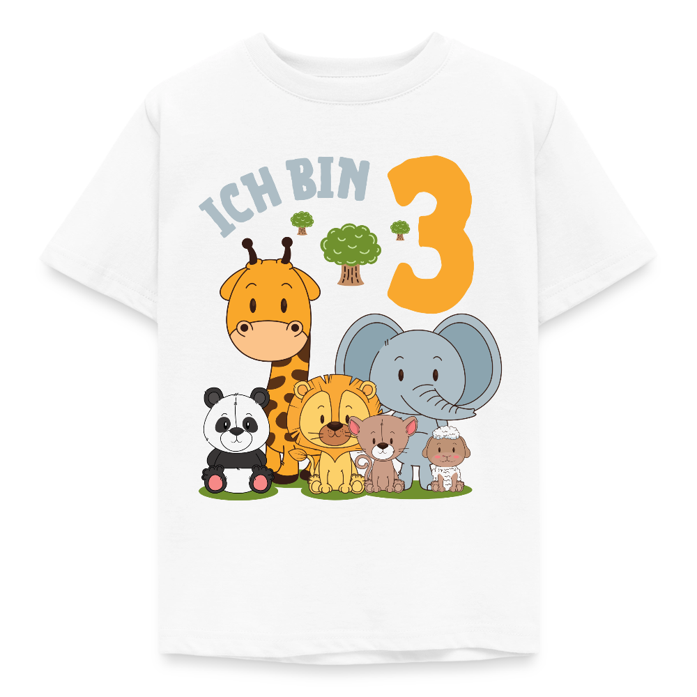 Kinder T-Shirt "Ich bin 3" (Niedliches Tiermotiv) - Weiß