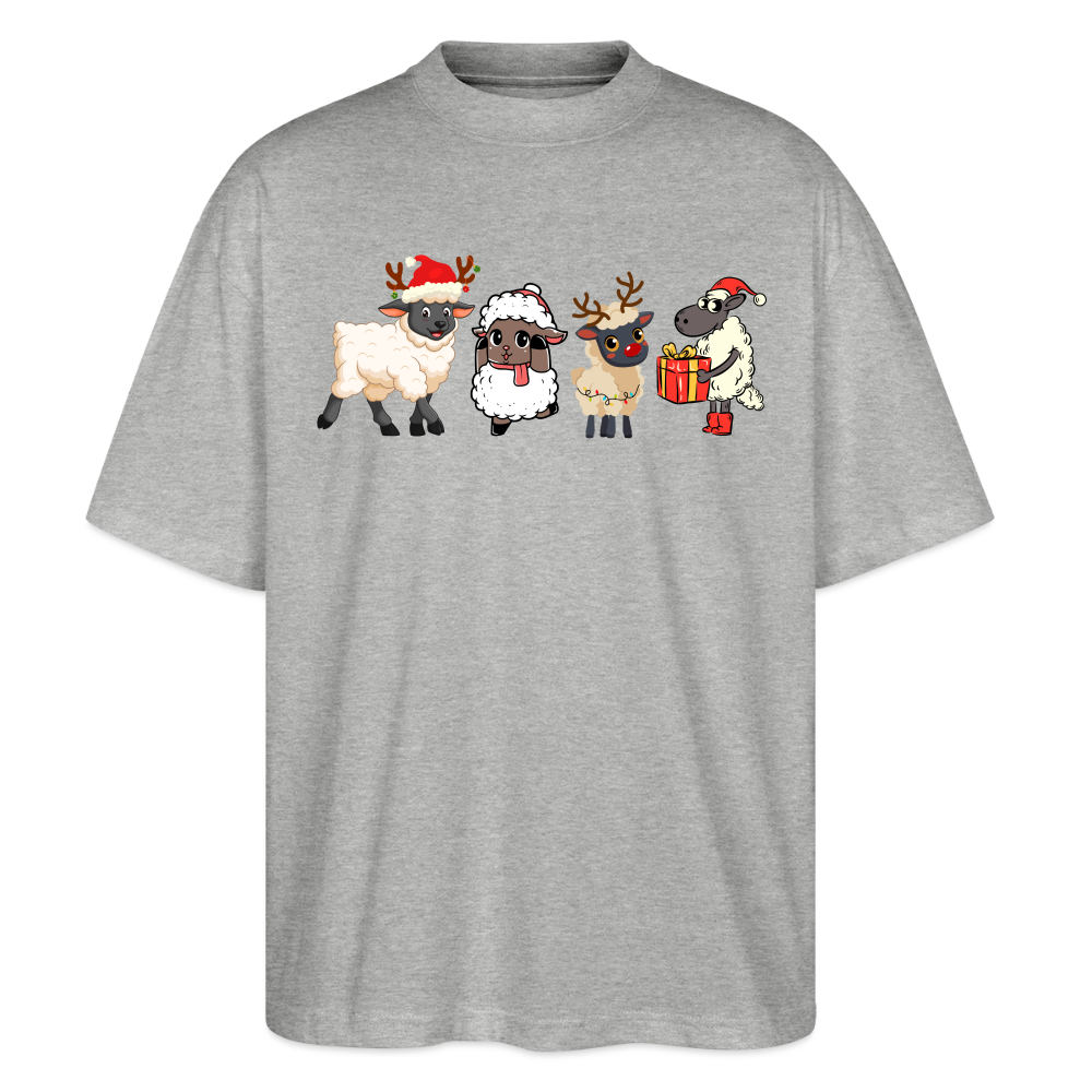Unisex Oversize Bio-T-Shirt "Lustige Weihnachts-Schafe" - Grau meliert