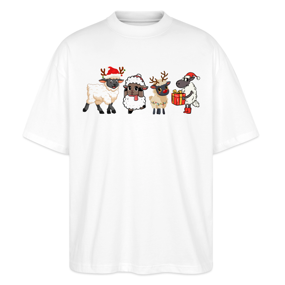 Unisex Oversize Bio-T-Shirt "Lustige Weihnachts-Schafe" - Weiß