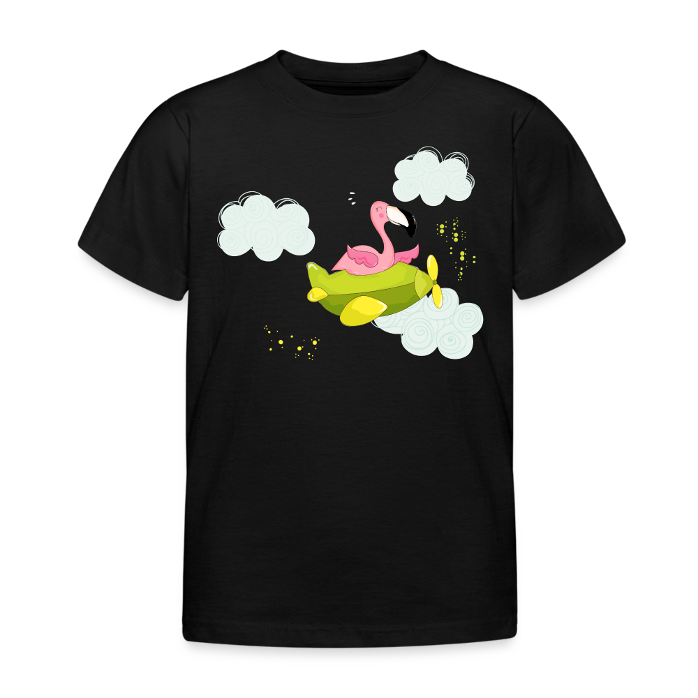 Kinder T-Shirt "Fliegender Flamingo" - Schwarz