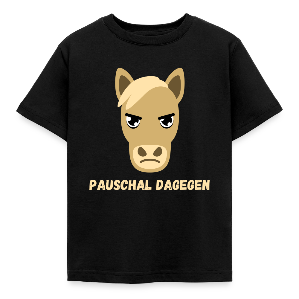 Kinder T-Shirt "Pauschal dagegen" (Pferd) - Schwarz