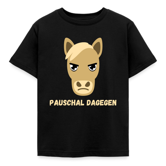 Kinder T-Shirt "Pauschal dagegen" (Pferd) - Schwarz