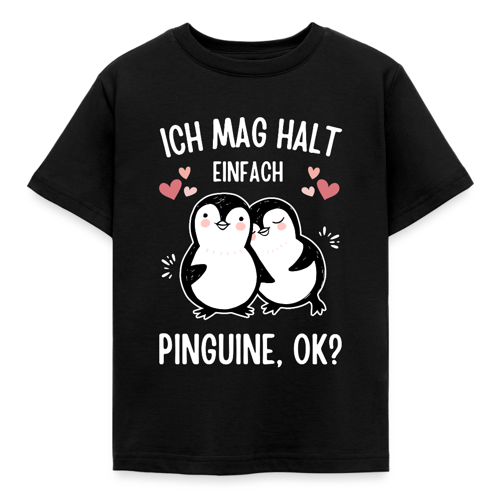 Kinder T-Shirt "Ich mag halt einfach Pinguine" - Schwarz
