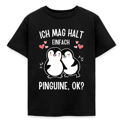 Kinder T-Shirt "Ich mag halt einfach Pinguine" - Schwarz