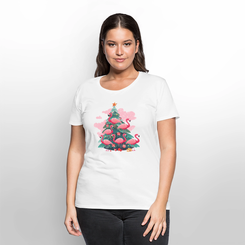 Frauen Bio T-Shirt "Flamingo Weihnachtsbaum" - Weiß
