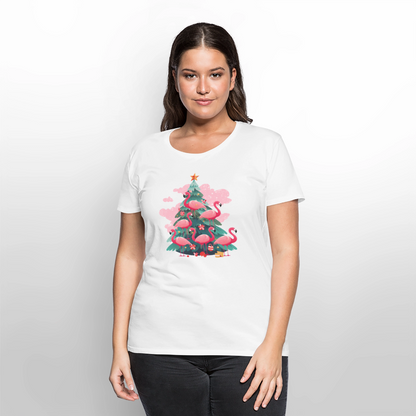 Frauen Bio T-Shirt "Flamingo Weihnachtsbaum" - Weiß