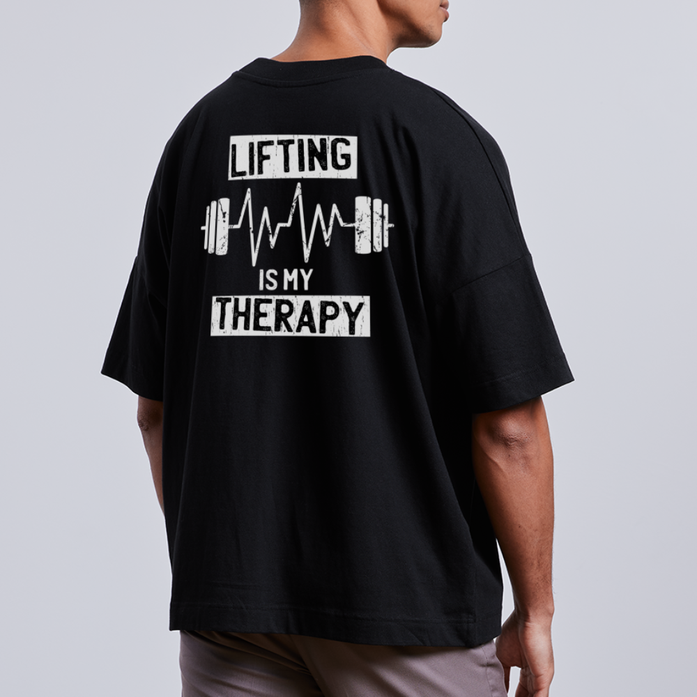 Oversize Bio-T-Shirt "Lifting is my therapy" (mit Backprint) - Schwarz