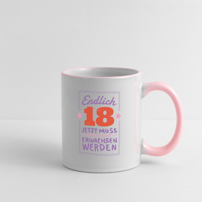 Tasse "Endlich 18 - Nur noch erwachsen werden" - Weiß/Pink