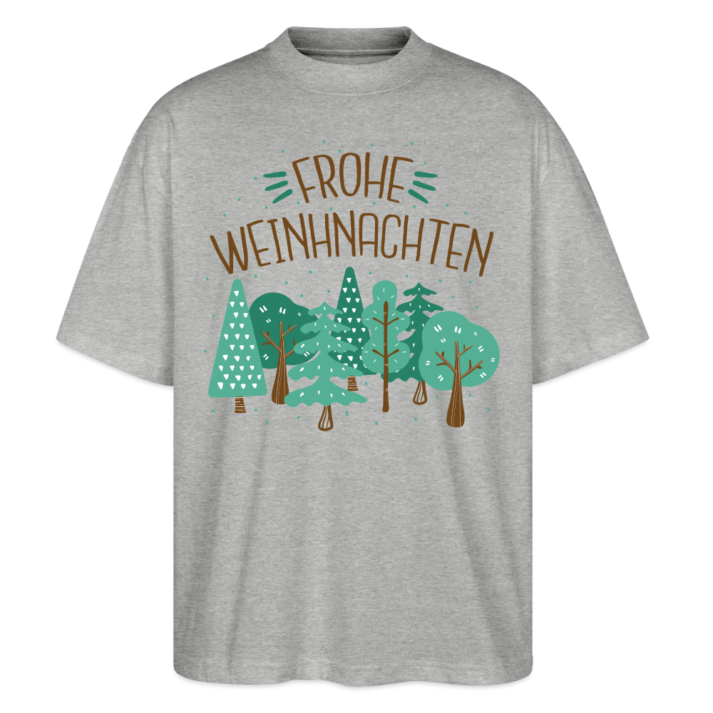 Unisex Oversize Bio-T-Shirt "Frohe Weihnachten" (Weihnachtsbäume) - Grau meliert