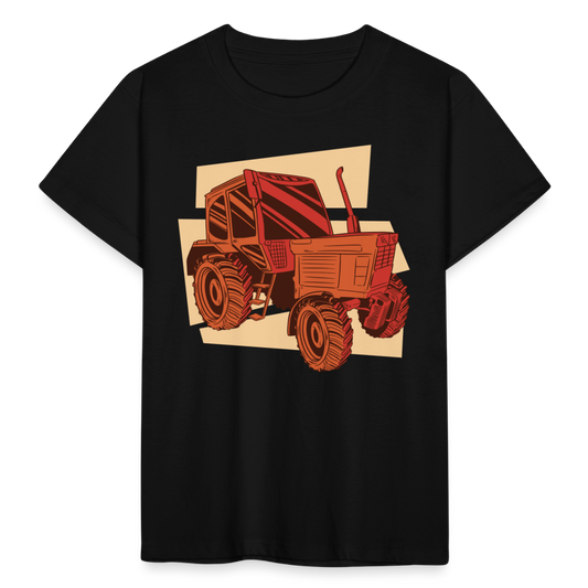 Kinder T-Shirt "Cooler roter Traktor" - Schwarz