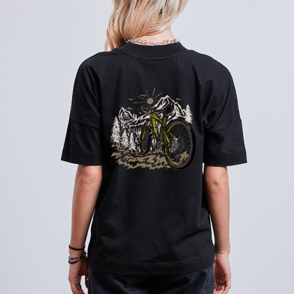 Unisex Oversize Bio-T-Shirt mit Mountainbike Backprint - Schwarz