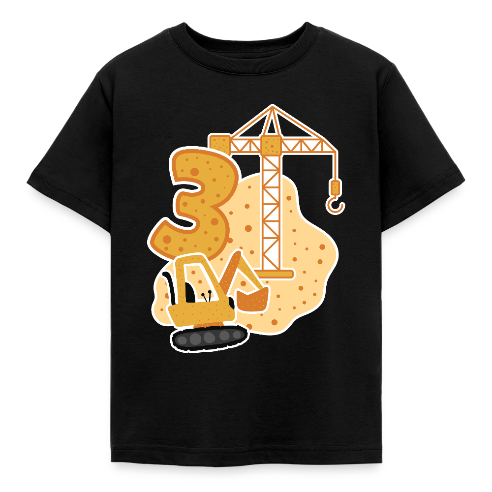 Kinder T-Shirt "3 Jahre" (Bagger-Motiv) - Schwarz