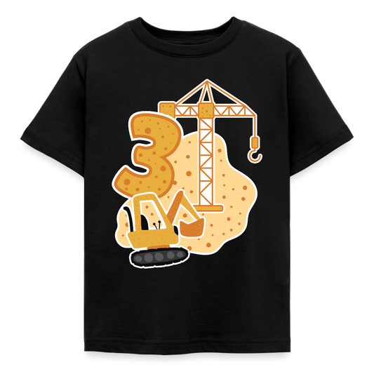 Kinder T-Shirt "3 Jahre" (Bagger-Motiv) - Schwarz