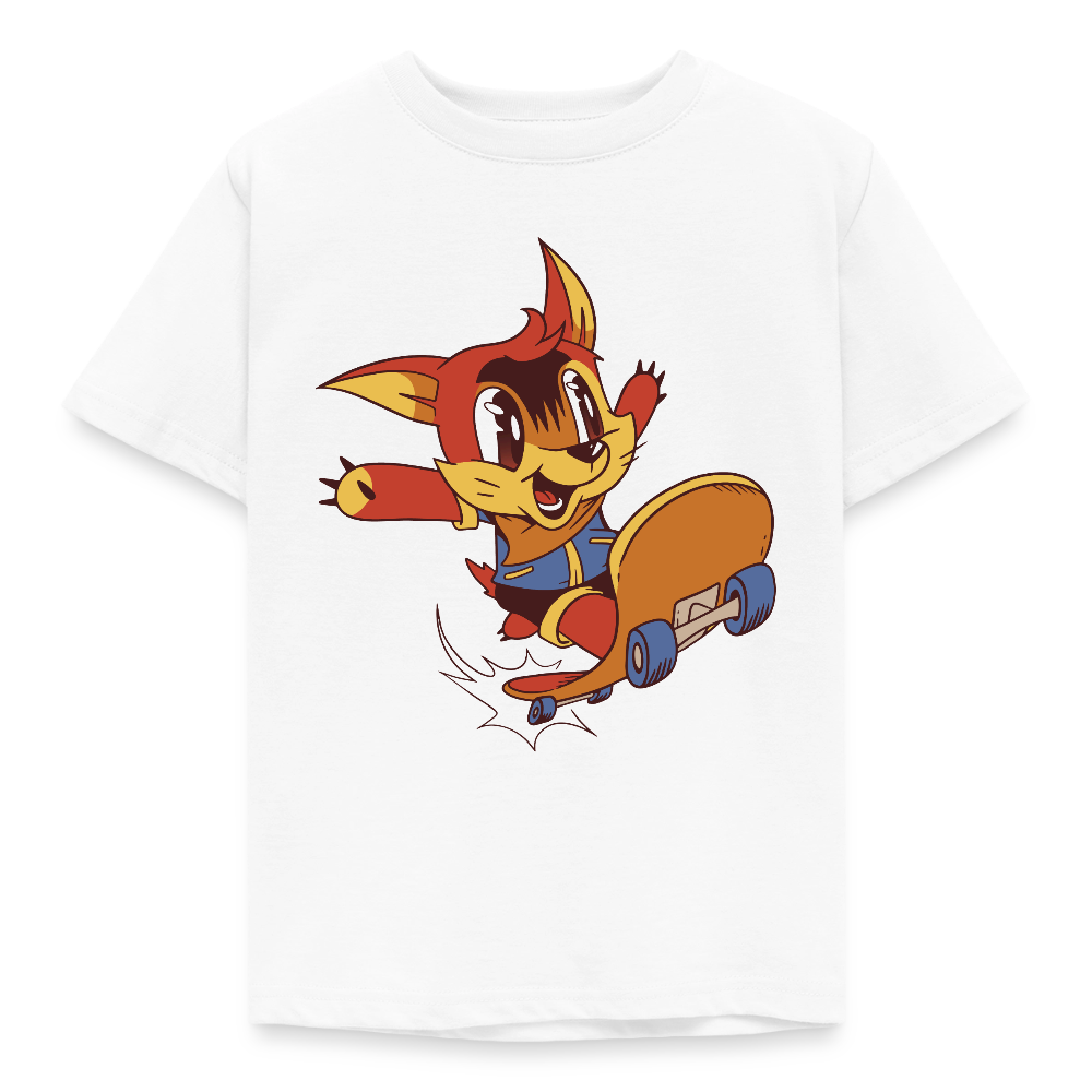 Kinder T-Shirt "Fuchs mit Skateboard" - Weiß