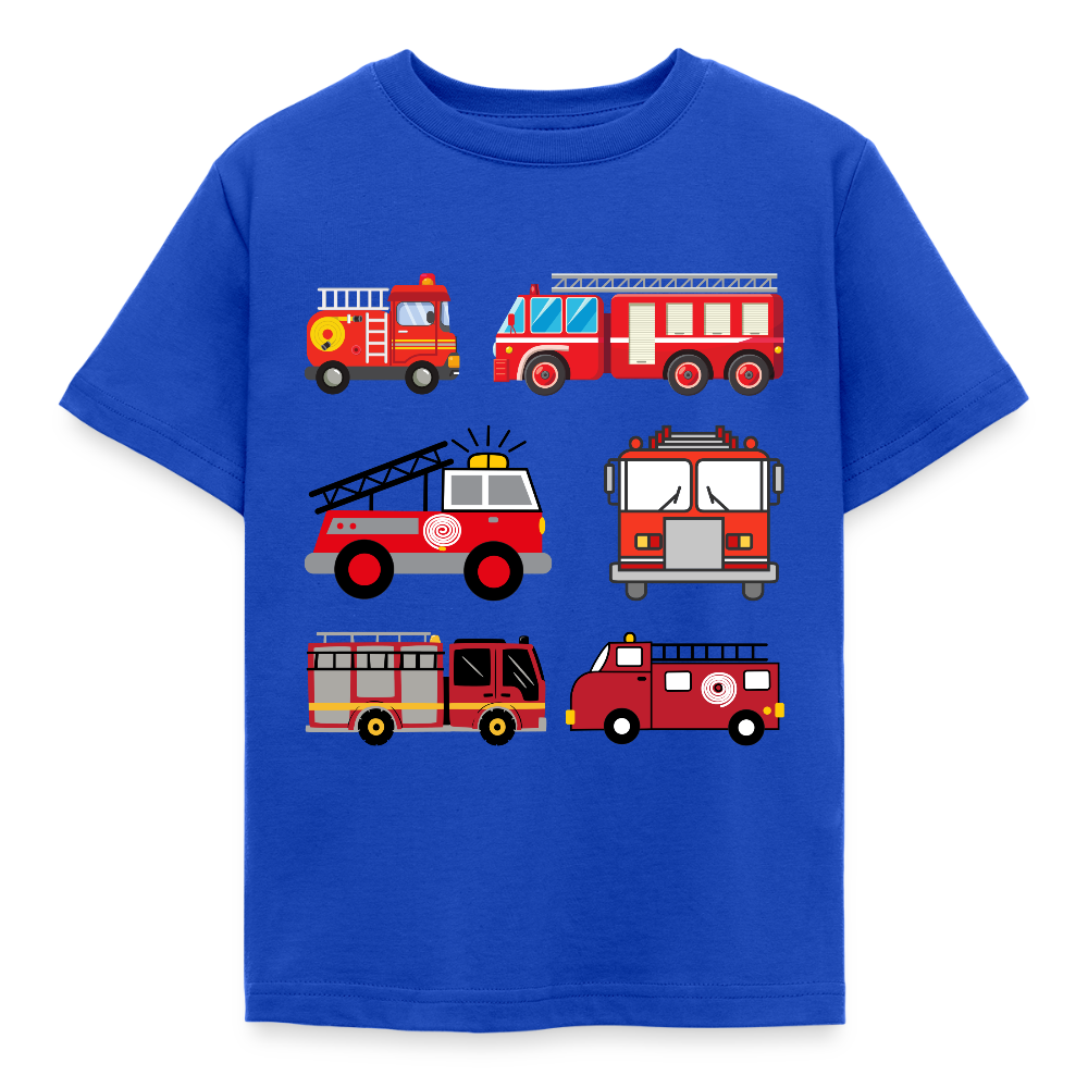 Kinder T-Shirt "6 Feuerwehr Autos" - Royalblau