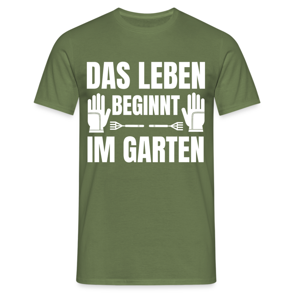 Männer T-Shirt "Das Leben beginnt im Garten" - Militärgrün