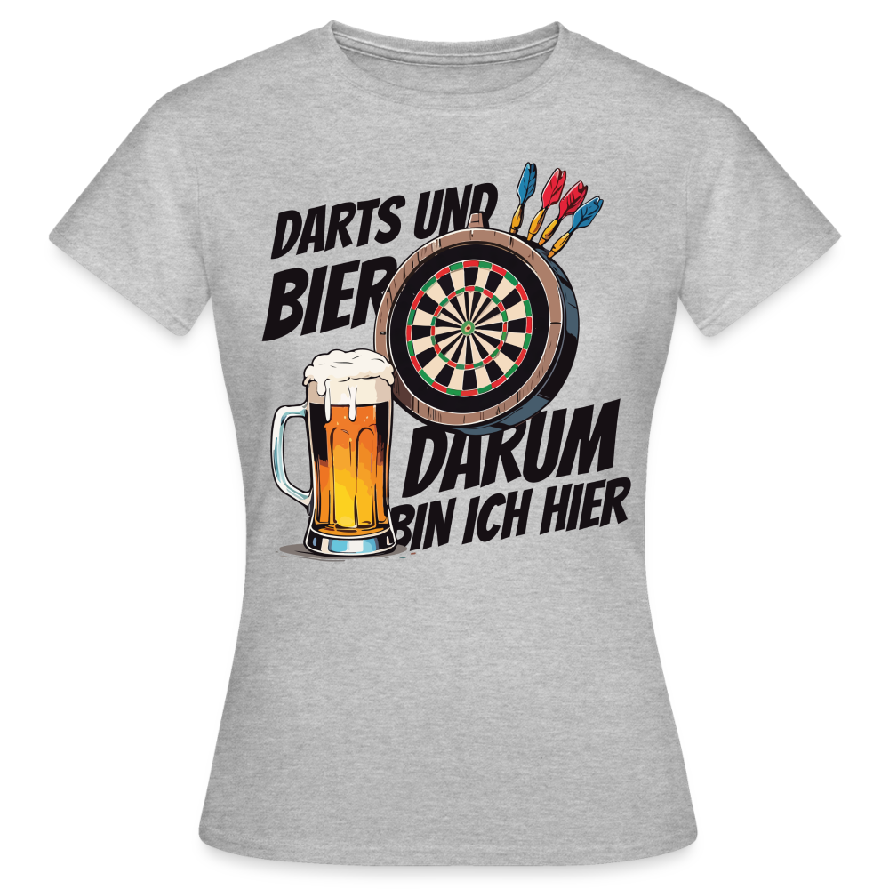 Frauen T-Shirt "Darts und Bier - Darum bin ich hier" - Grau meliert