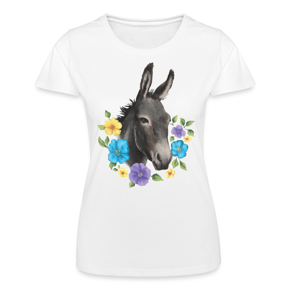 Frauen T-Shirt "Esel mit Blumen" - Weiß