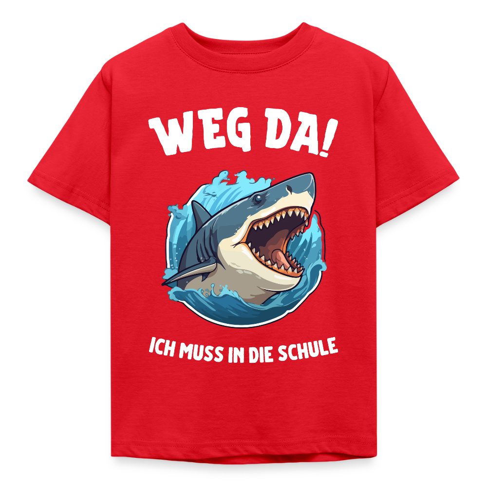 Kinder T-Shirt "Weg da! Ich muss in die Schule" (Haimotiv) - Rot