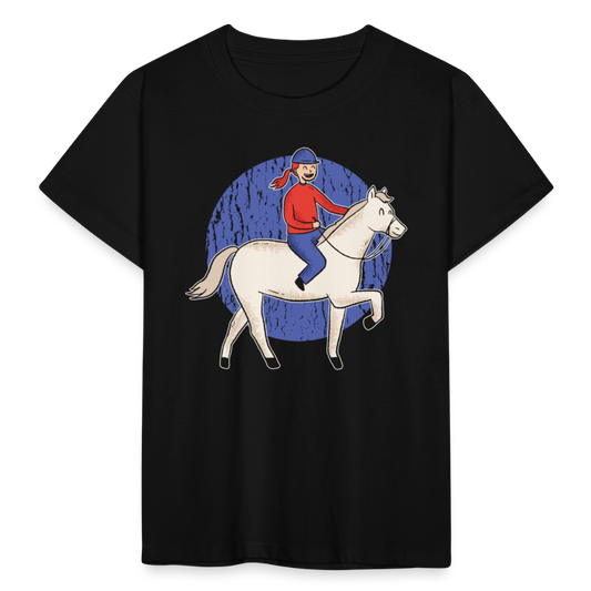 Kinder T-Shirt "Mädchen mit Pferd" - Schwarz