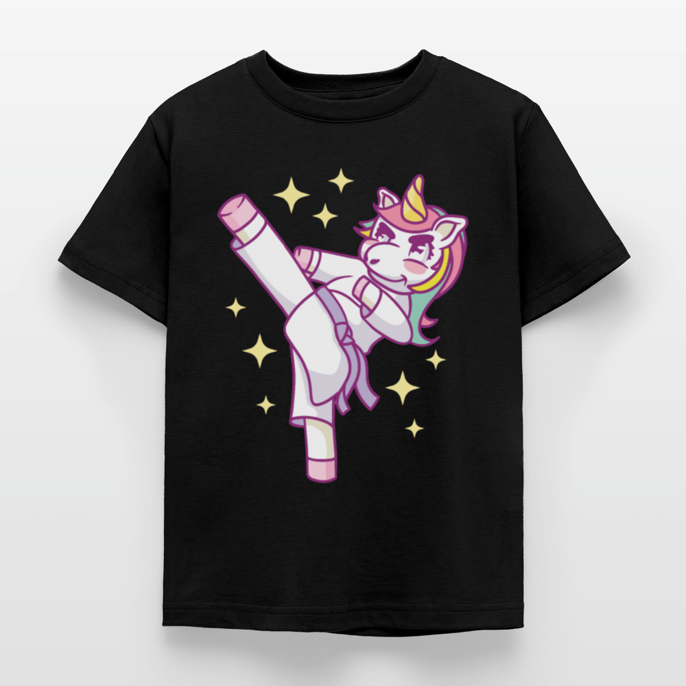 Kinder T-Shirt "Karate-Einhorn" - Schwarz