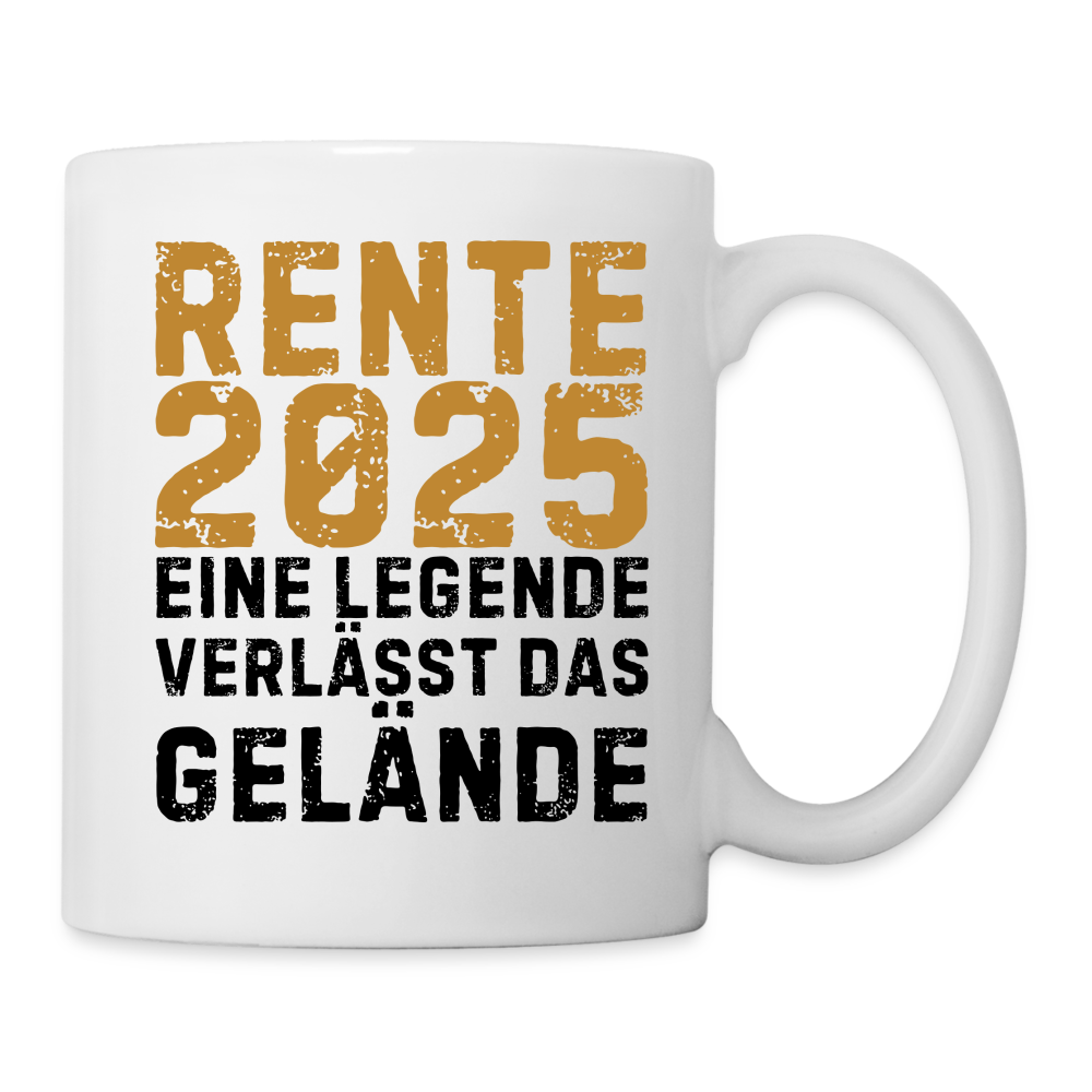 Tasse "Rente 2025 - Eine Legende verlässt das Gelände" - Weiß