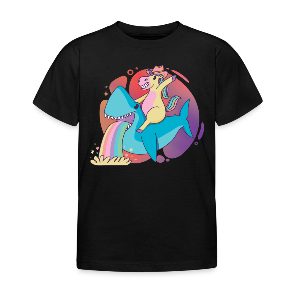 Kinder T-Shirt "Einhorn mit Hai" - Schwarz