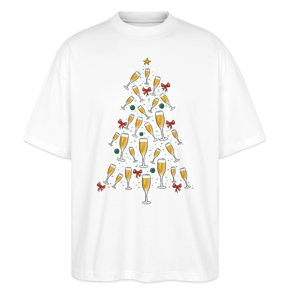 Oversize Bio-T-Shirt "Sektgläser Weihnachtsbaum" - Weiß