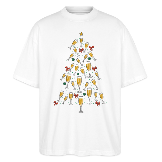 Oversize Bio-T-Shirt "Sektgläser Weihnachtsbaum" - Weiß