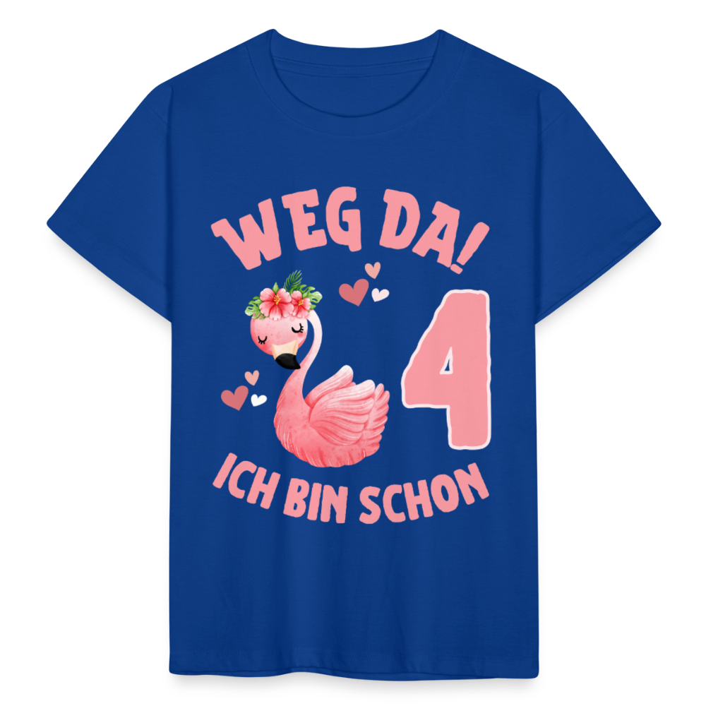 Kinder T-Shirt "Weg da! Ich bin schon 4" (Flamingo-Motiv) - Royalblau