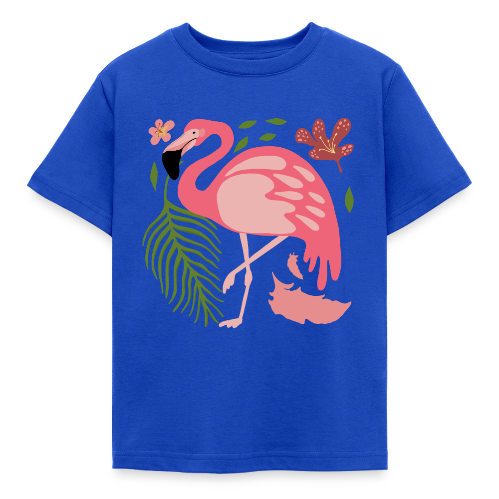 Kinder T-Shirt "Flamingo mit Pflanzen" - Royalblau
