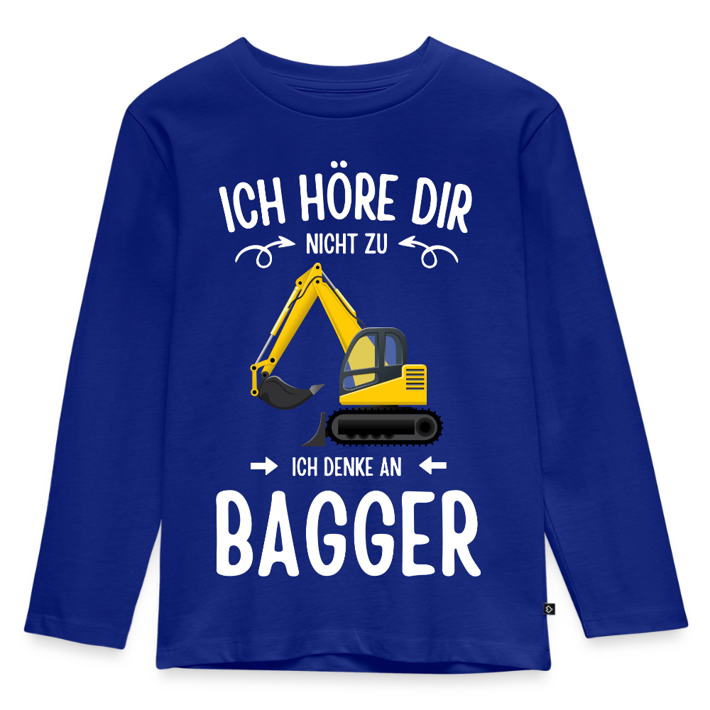 Kinder Langarmshirt "Ich höre dir nicht zu, ich denke an Bagger" - Royalblau