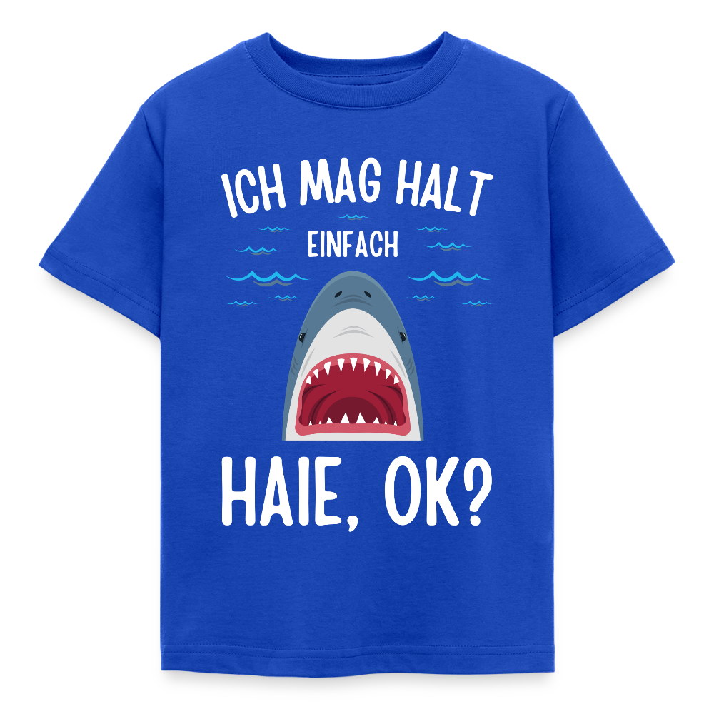 Kinder T-Shirt "Ich mag halt einfach Haie, ok?" - Royalblau