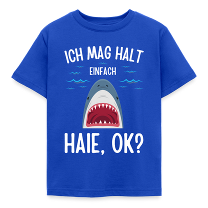 Kinder T-Shirt "Ich mag halt einfach Haie, ok?" - Royalblau