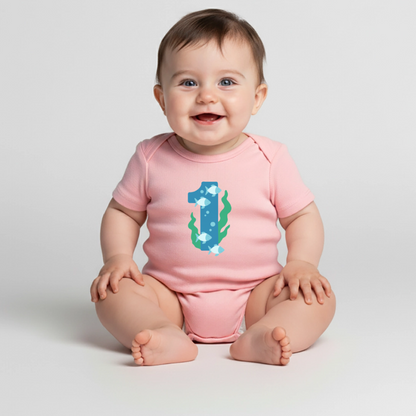 Baby Bio-Kurzarm-Body "1 mit Fischen" - Rosa