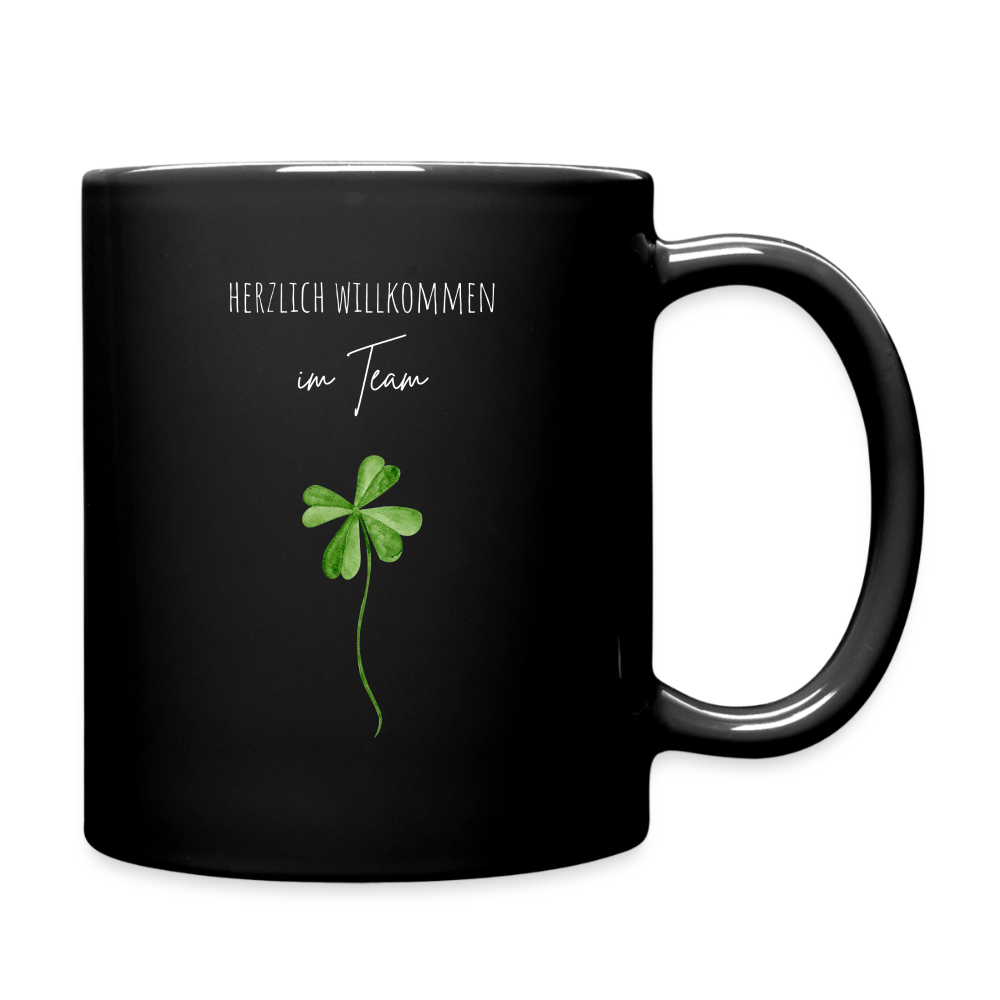 Schwarze Tasse "Herzlich willkommen im Team" (minimalistisch) - Schwarz