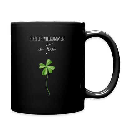 Schwarze Tasse "Herzlich willkommen im Team" (minimalistisch) - Schwarz