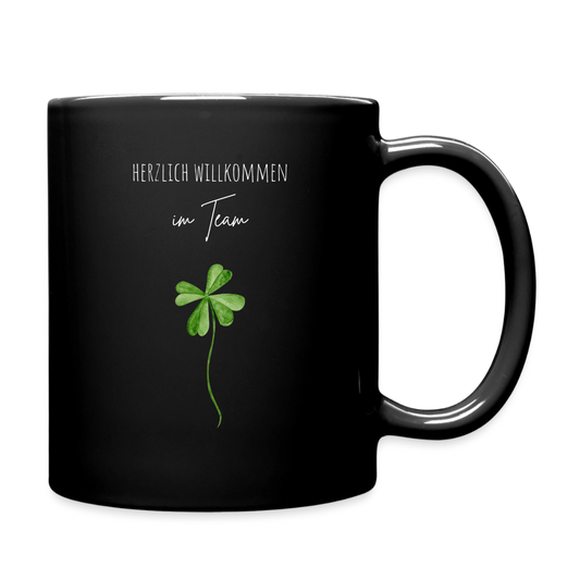 Schwarze Tasse "Herzlich willkommen im Team" (minimalistisch) - Schwarz