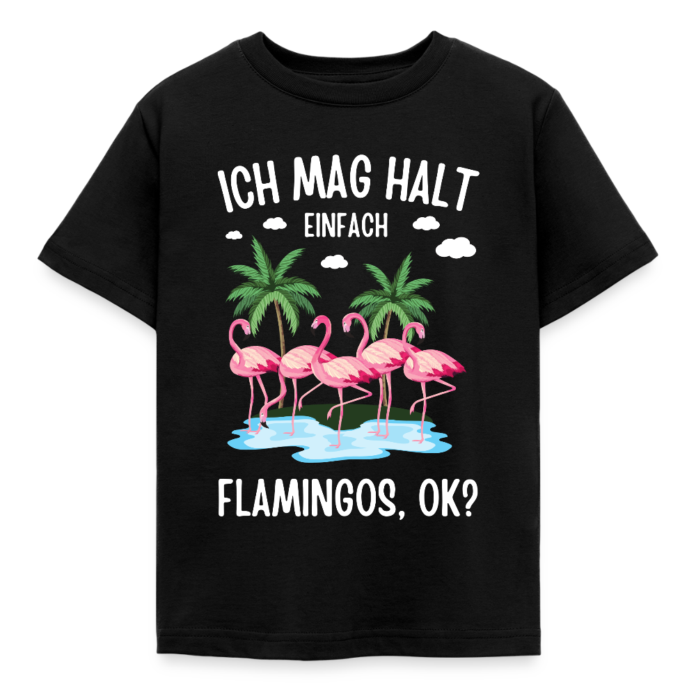 Kinder T-Shirt "Ich mag halt einfach Flamingos" - Schwarz