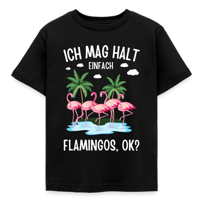 Kinder T-Shirt "Ich mag halt einfach Flamingos" - Schwarz