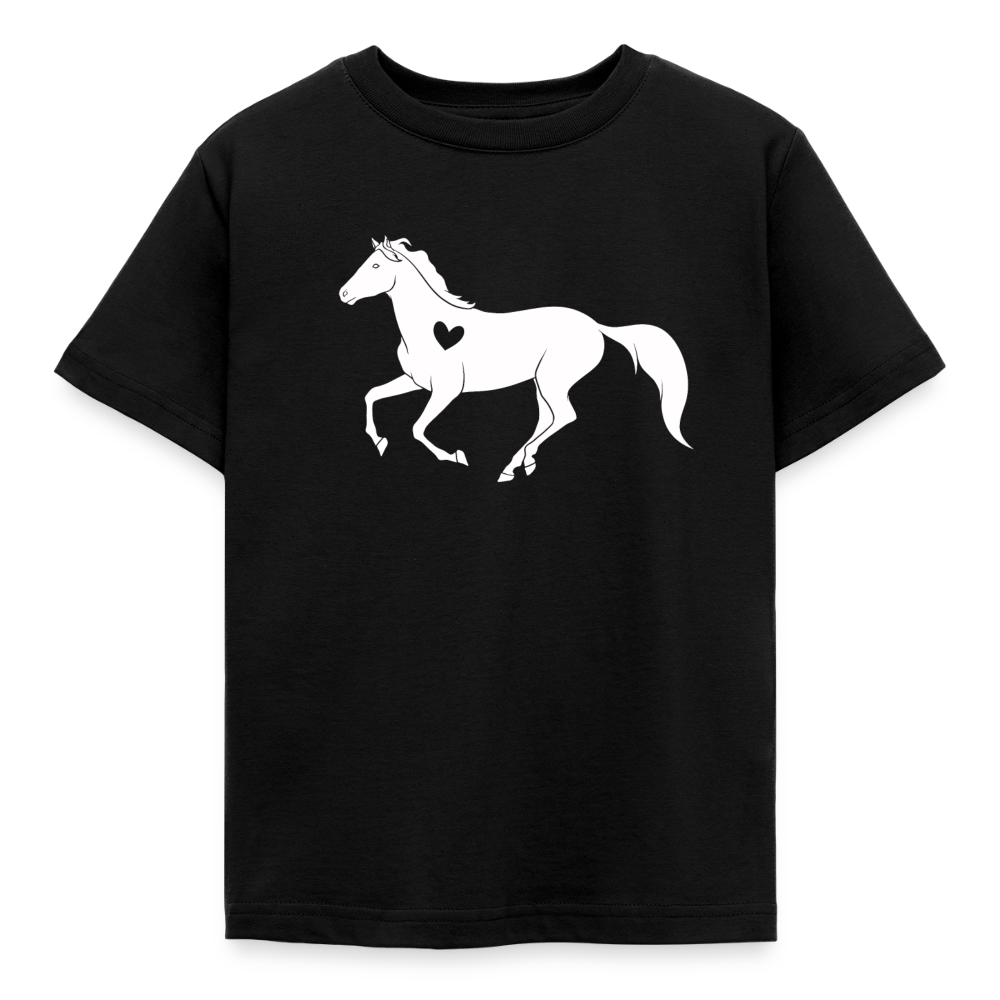 Kinder T-Shirt "Pferd mit Herzmotiv" - Schwarz
