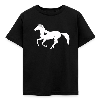 Kinder T-Shirt "Pferd mit Herzmotiv" - Schwarz